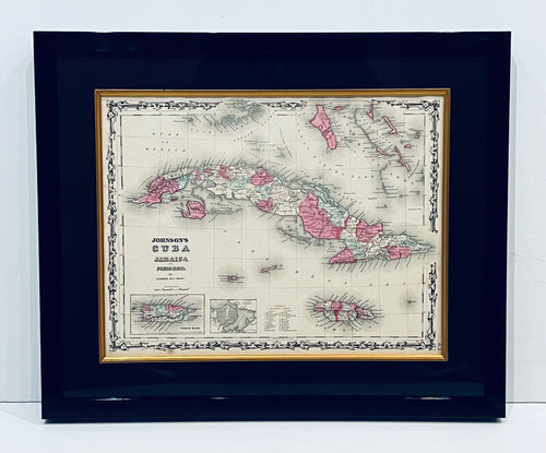 ORIGINAL RARE 1862 MAP OF CUBA, JAMAICA & PUERTO RICO