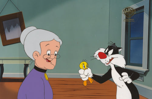 ORIGINAL HAND-PAINTED GRANNY, SYLVESTER, AND TWEETY PRODUCTION CEL!