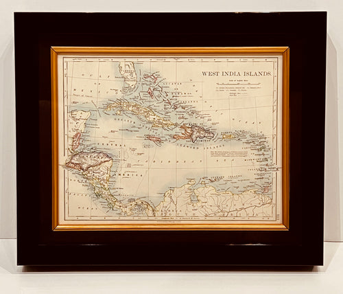 ORIGINAL 1912 JOHNSON   MAP OF WEST INDIA ISLANDS AND CENTRAL AMERICA