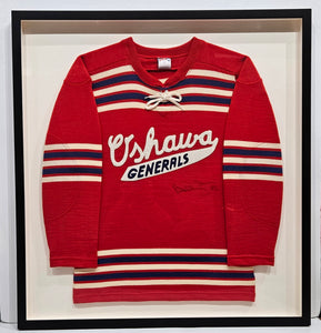 SPECTACULARLY FRAMED HAND-SIGNED BOBBY ORR OSHAWA GENERALS JERSEY!
