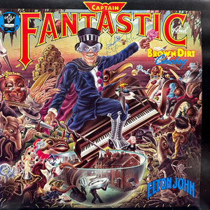 ELTON JOHN ' CAPTAIN FANTASTIC AND THE BROWN DIRT COWBOY ' SIGNED ALBUM COVER WITH VINYL SET-UP