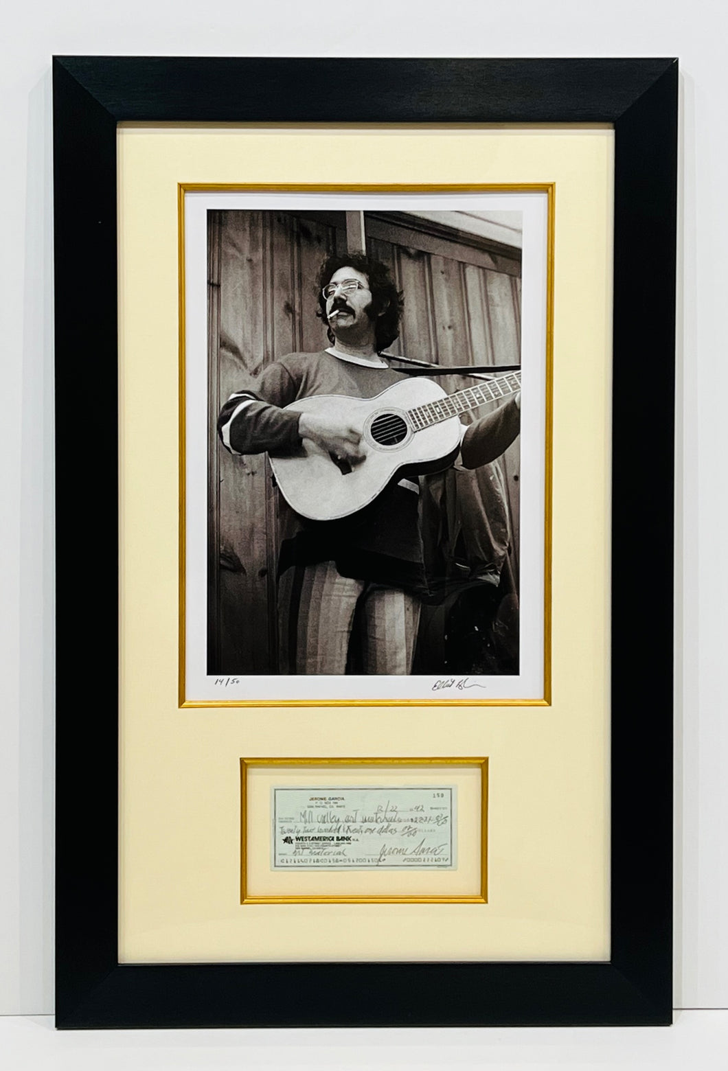 HAND-SIGNED JERRY GARCIA CHECK WITH HISTORIC PHOTOGRAPH