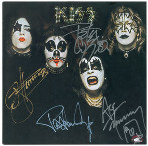 KISS HAND SIGNED DEBUT ALBUM WITH HISTORIC PHOTOGRAPH