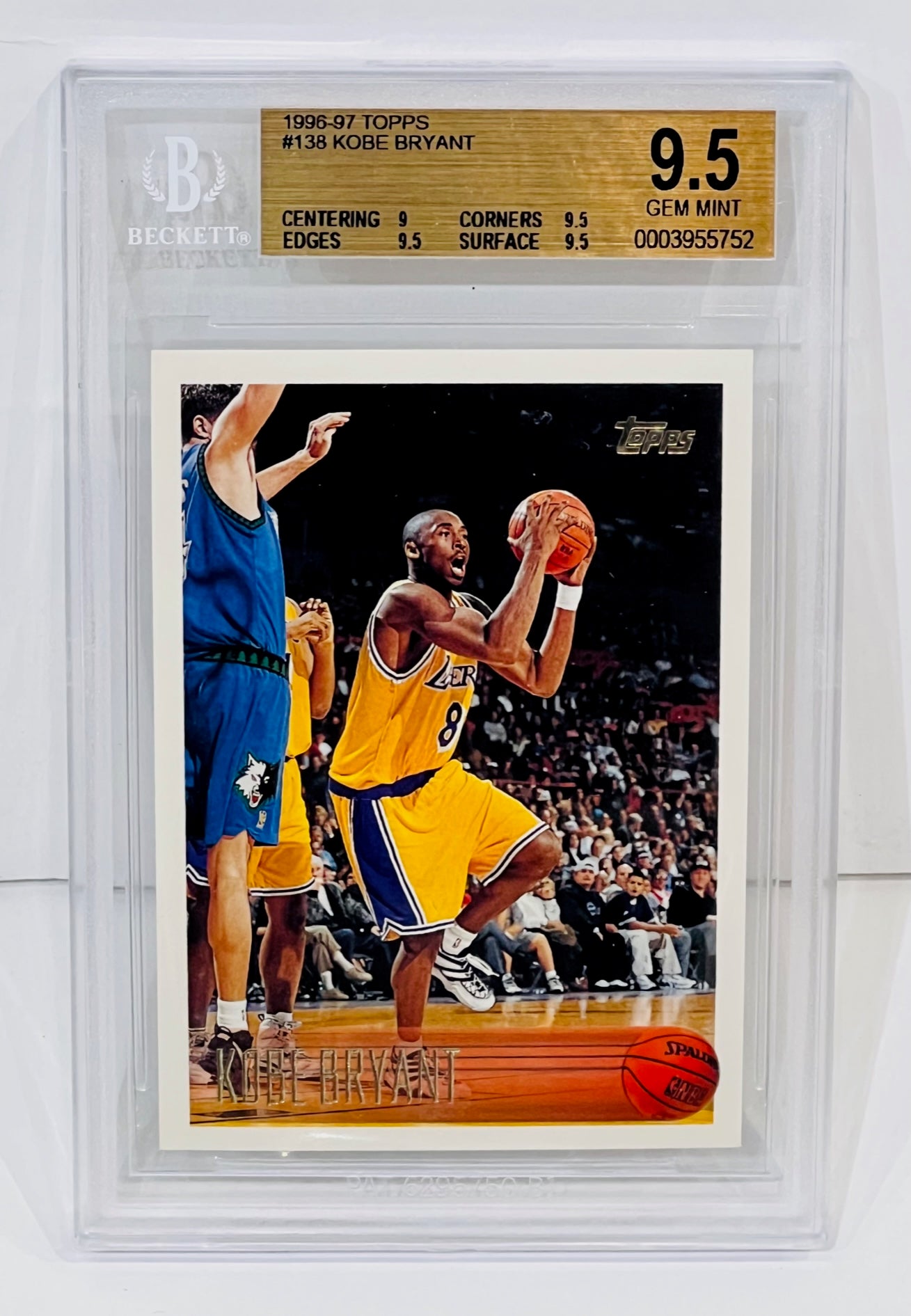 KOBE BRYANT UNSIGNED 1996-97 TOPPS ROOKIE CARD GRADED 9.5 GEM MINT KOBE BRYANT UNSIGNED 1996-97 TOPPS ROOKIE CARD GRADED 9.5 GEM MINT