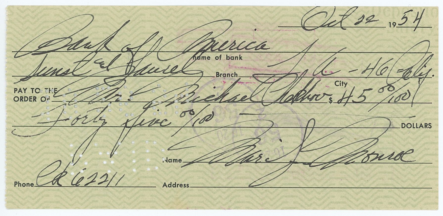 Handwritten Checks Examples HANDWRITTEN MARILYN MONROE CHECK WITH HISTORIC PHOTO – Zazoo Fine Art ...