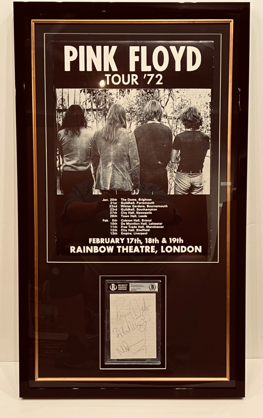 PINK FLOYD - RARE RAINBOW THEATRE POSTER WITH PINK FLOYD HAND-SIGNED PAGE